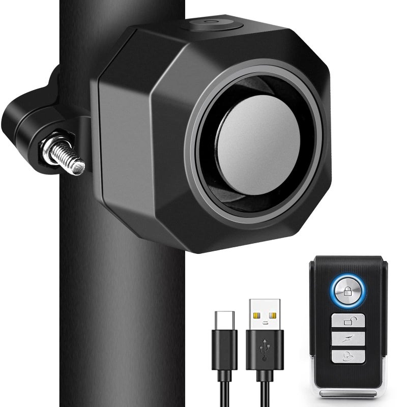 إنذار دراجة كهربائي قابل لإعادة الشحن عبر USB مع تحكم عن بعد، نظام إنذار أمان مركبات لاسلكي صاخب 110 ديسيبل بمستشعر اهتزاز حركة مضاد للسرقة ومقاوم للماء، إنذار دراجات نارية مقطورة دراجات - Image 1