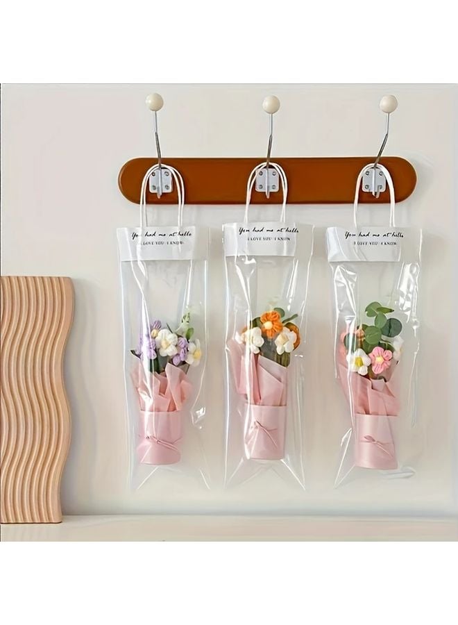 مجموعة هدايا باقة الكروشيه البرتقالية مع إناء 5 أزهار ورق قماشي وشريط لأم عيد الحب عيد الميلاد - Image 2