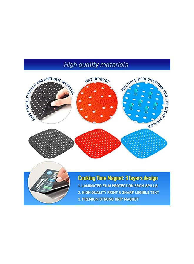 PROMASS Silicone Air Fryer Liners 3 Pack with Air Fryer Magnetic Cheat Sheet, Easy Clean Air Fryer Accessories, Non Stick, AirFryer Accessory Parchment Paper Replacement - 8.5" Square - Image 4
