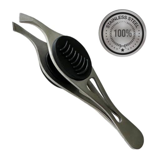 1 ALAZCO Professional Comfort Hold Soft Grip NonSlip Stainless Steel Slanted Tip Eyebrow Tweezers Facial Hair Removal Ingrown Brows Slant Tweezer Women Men