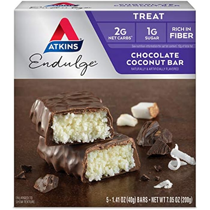 Atkins شريط الشوكولاتة بجوز الهند من أتكينز إندولج، المفضل للحلويات، عالي الألياف، 1 جرام سكر، 5 قطع - Image 1