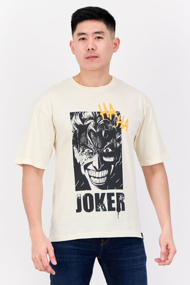 Men Crew Neck Short Sleeves Graphic Print T-Shirt, Cream