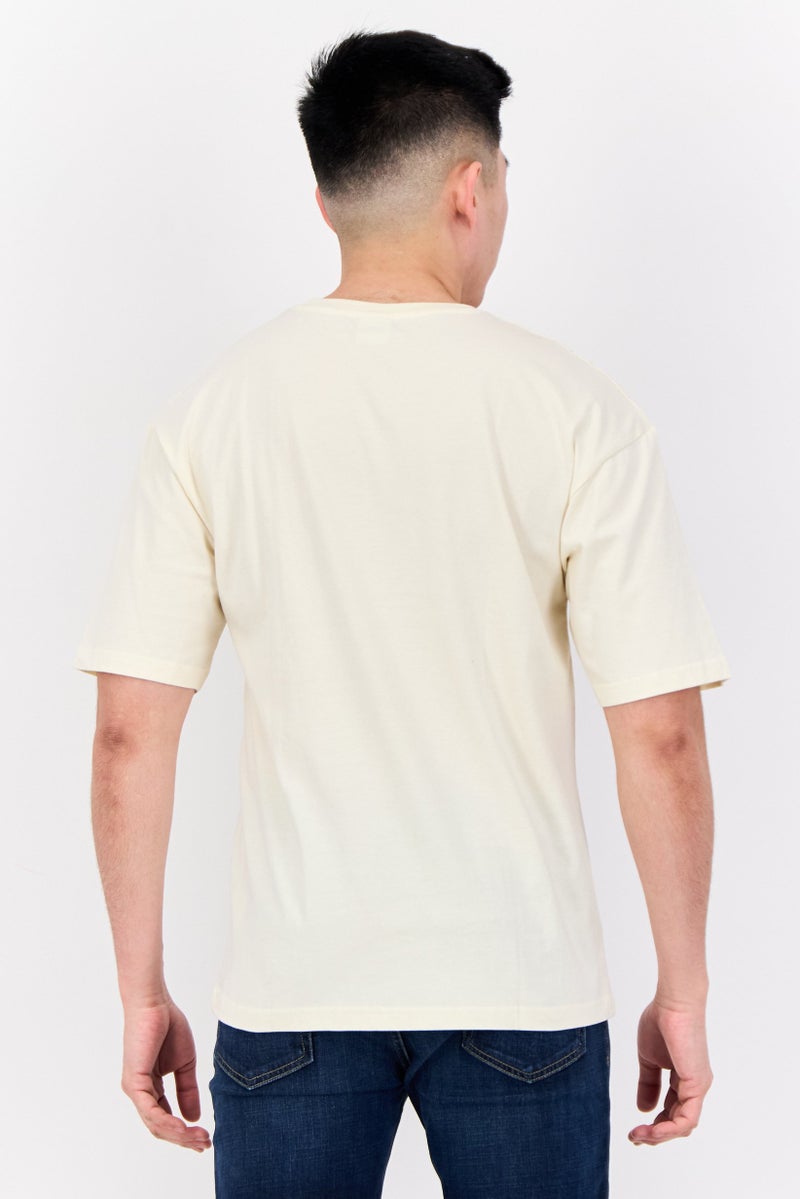 Men Crew Neck Short Sleeves Graphic Print T-Shirt, Cream
