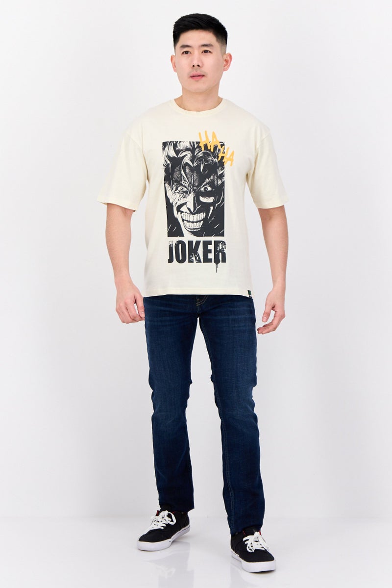 Men Crew Neck Short Sleeves Graphic Print T-Shirt, Cream
