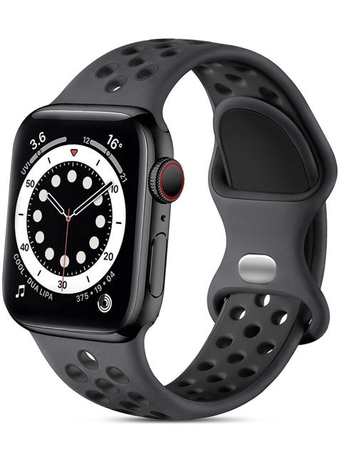 Compatible for Apple Watch Band 38mm 40mm 41mm 42mm for Women Men, Air Holes Design Soft Silicone Sport Strap Compatible with iWatch Series 10/9/8/7/6/5/4/3/2/1 SE 2/1 Anthracite/Black