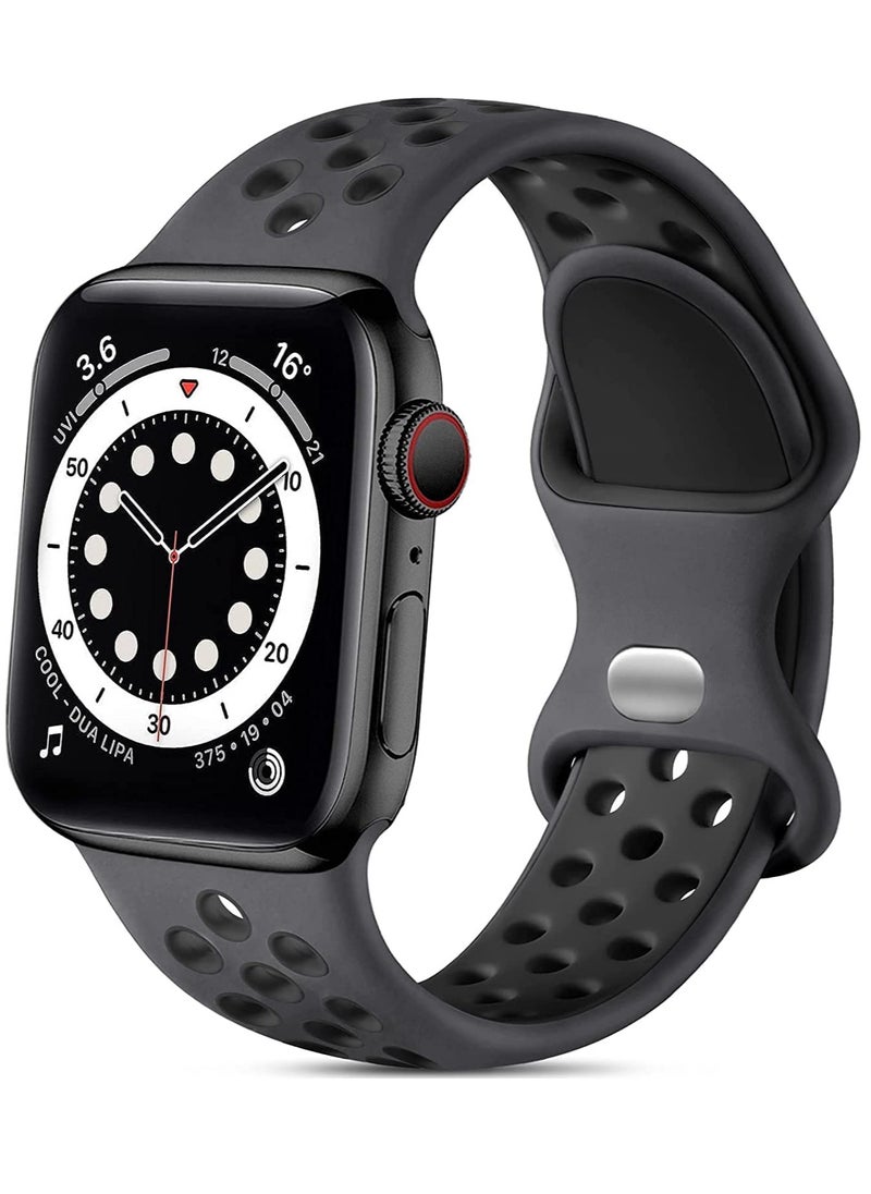 Compatible for Apple Watch Band 38mm 40mm 41mm 42mm for Women Men, Air Holes Design Soft Silicone Sport Strap Compatible with iWatch Series 10/9/8/7/6/5/4/3/2/1 SE 2/1 Anthracite/Black
