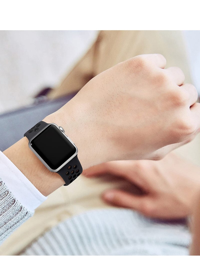 Compatible for Apple Watch Band 38mm 40mm 41mm 42mm for Women Men, Air Holes Design Soft Silicone Sport Strap Compatible with iWatch Series 10/9/8/7/6/5/4/3/2/1 SE 2/1 Anthracite/Black