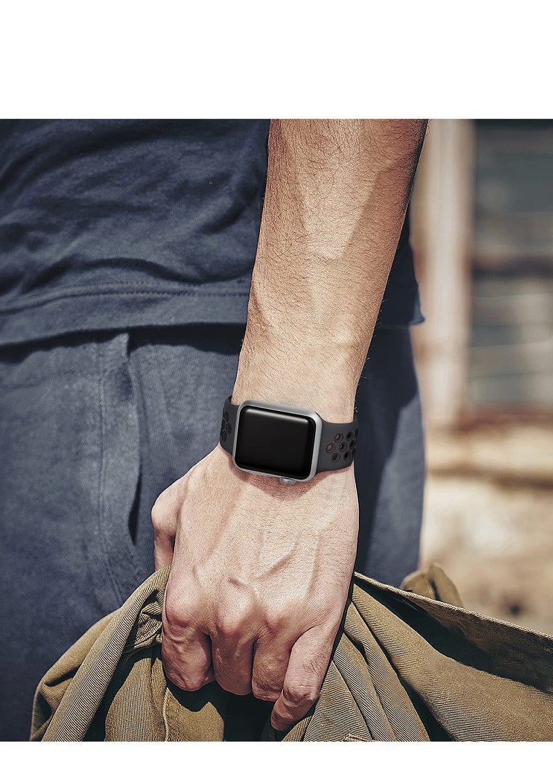 Compatible for Apple Watch Band 38mm 40mm 41mm 42mm for Women Men, Air Holes Design Soft Silicone Sport Strap Compatible with iWatch Series 10/9/8/7/6/5/4/3/2/1 SE 2/1 Anthracite/Black