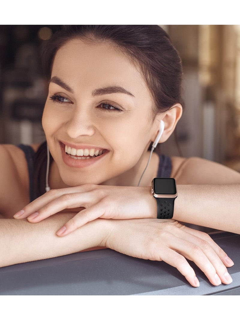 Compatible for Apple Watch Band 38mm 40mm 41mm 42mm for Women Men, Air Holes Design Soft Silicone Sport Strap Compatible with iWatch Series 10/9/8/7/6/5/4/3/2/1 SE 2/1 Anthracite/Black