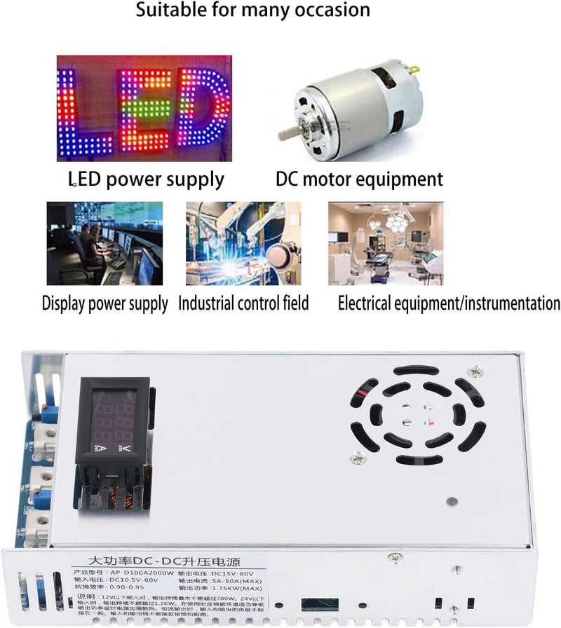 DC Switching Power Supply 15V - 80V Boost, 10.5V - 60V Input, 100A 2000W Industrial High Power Step Up - Efficient Conversion, Multiple Protection, Ideal for 3D Printer Motor and - Image 5