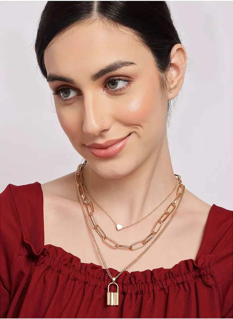 SOHI Pack of 3 Gold Plated Trendy Zirconia Chain