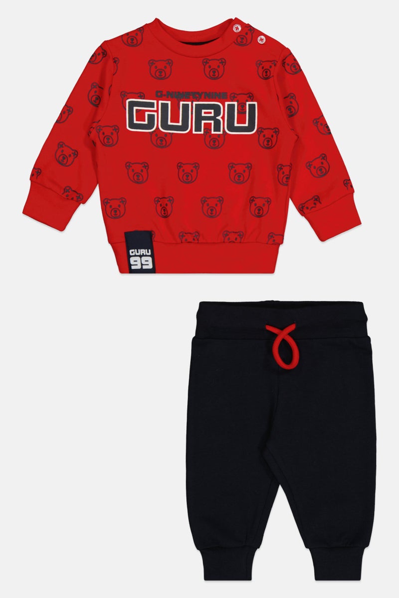 Guru 99 طقم تي شيرت بولو للأولاد من قطعتين بشعار العلامة التجارية مع بنطال، متعدد الألوان - Image 3