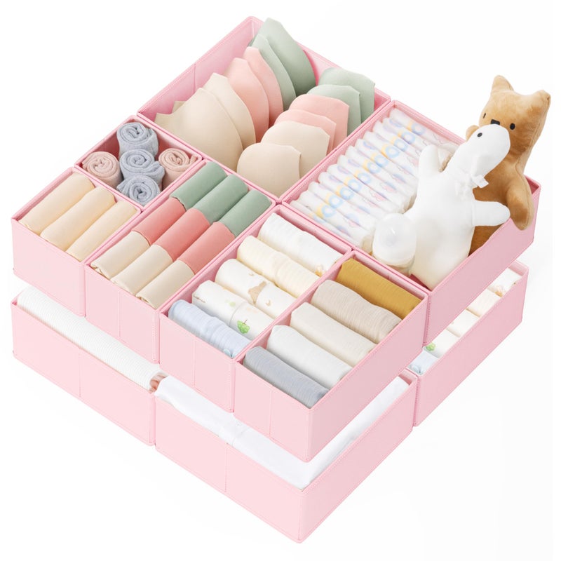 Criusia Drawer Organizer Clothes, 10 Pack Dresser Organizer for Baby Clothes, Underwear, Sock- Foldable Closet Organization and Storage Dividers Bins for Nursery, Bedroom (Pink) - Image 1