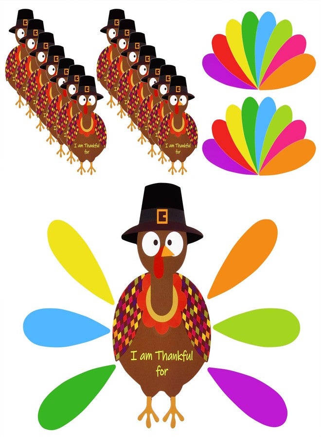 FEPITO 105 PCS DIY Turkey Craft Kit with Colorful Feathers, Dot Glues, and Thanksgiving Stickers for School Activities and Party Decorations - Image 1