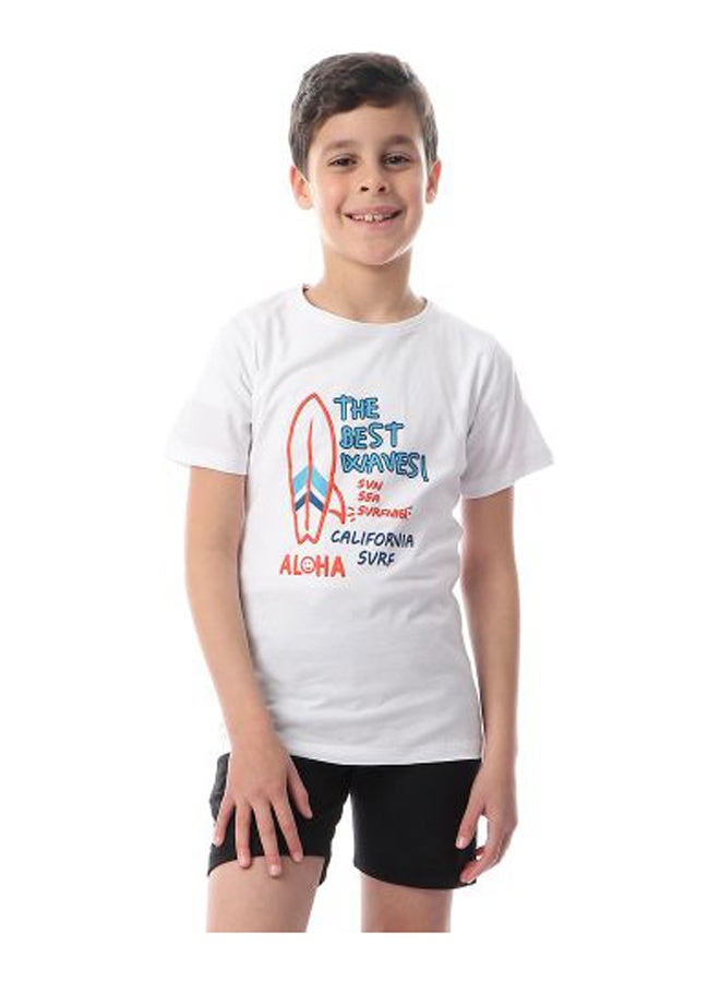 إيزور بيجامة اولادى مطبوع المركب شورت وتيشرت لون ابيض