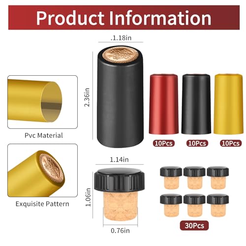 ANABIUP 60pcs Wine Sealer for Bottles, Includes 30pcs Cork Stoppers and 30pcs PVC Heat Shrink Capsules, Perfect for Home and Cruises - Image 2