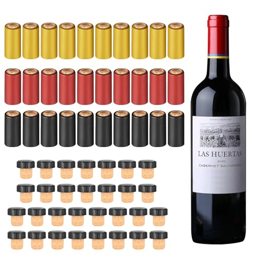 ANABIUP 60pcs Wine Sealer for Bottles, Includes 30pcs Cork Stoppers and 30pcs PVC Heat Shrink Capsules, Perfect for Home and Cruises - Image 1