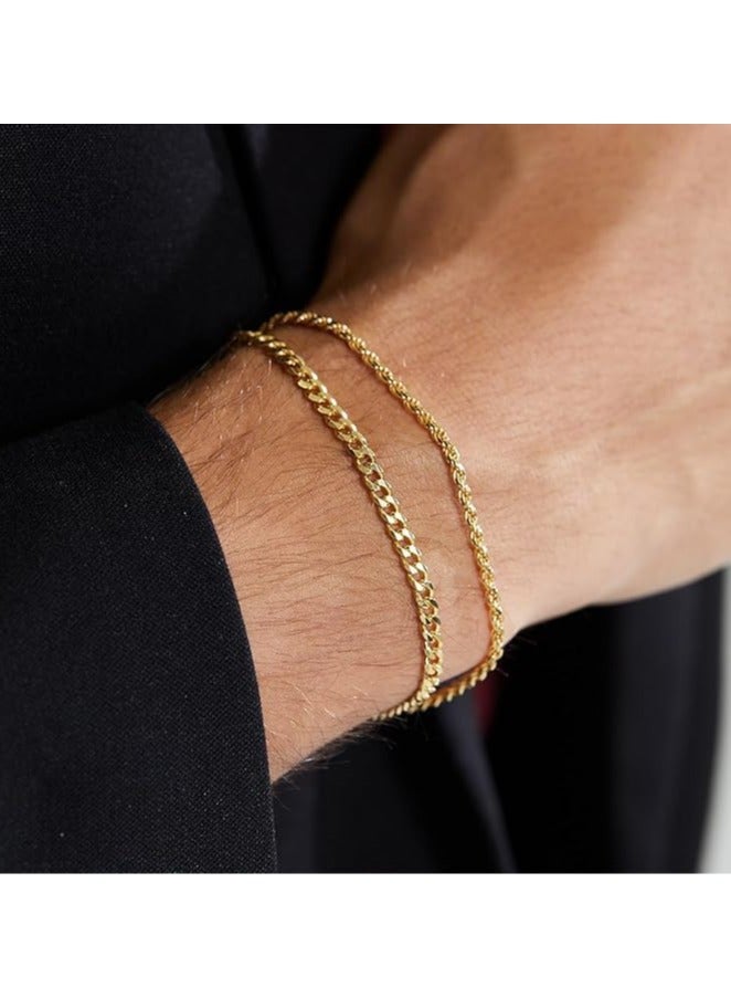 Fayrouz Jewellery Fayrouz Jewelry Layered Chain Bracelets for Women and Men, Silver/Gold, Stainless Steel Bracelets, Cuban Links, Figaro Chain Bracelets Set - Image 1