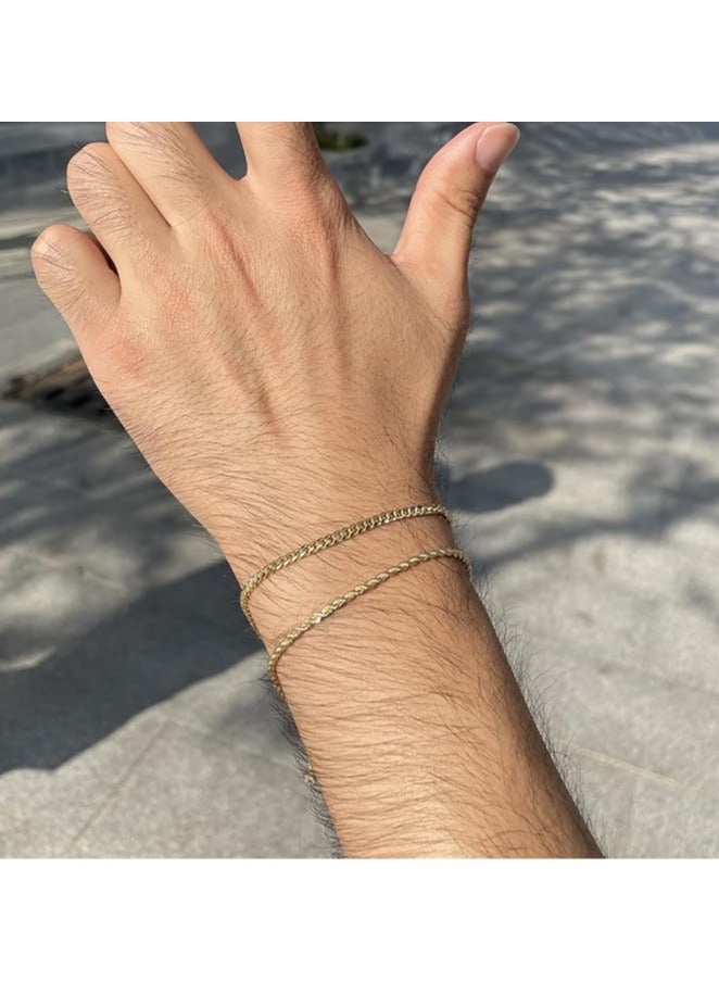 Fayrouz Jewellery Fayrouz Jewelry Layered Chain Bracelets for Women and Men, Silver/Gold, Stainless Steel Bracelets, Cuban Links, Figaro Chain Bracelets Set - Image 3