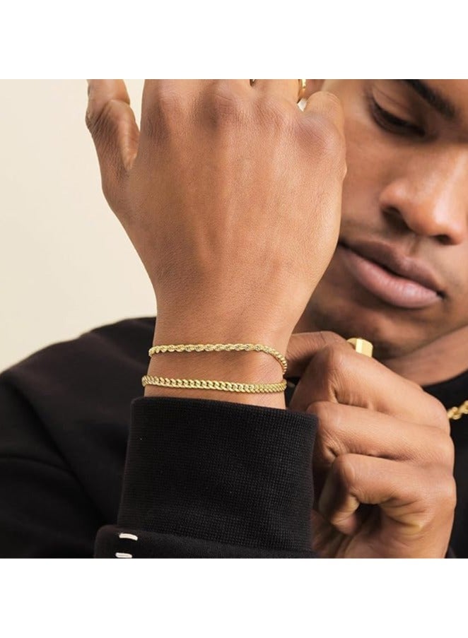 Fayrouz Jewellery Fayrouz Jewelry Layered Chain Bracelets for Women and Men, Silver/Gold, Stainless Steel Bracelets, Cuban Links, Figaro Chain Bracelets Set - Image 4