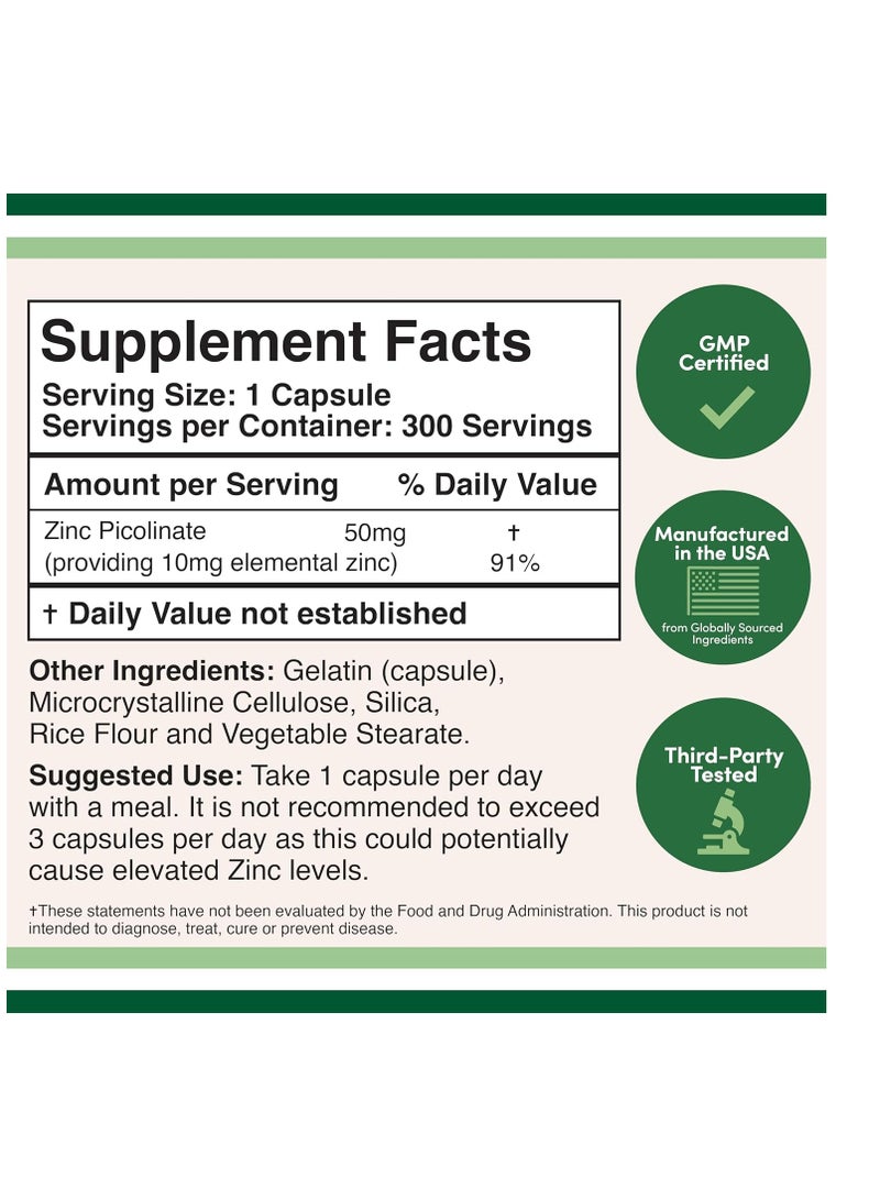 Double Wood Supplements Zinc Picolinate 50mg 300 capsules - Image 2
