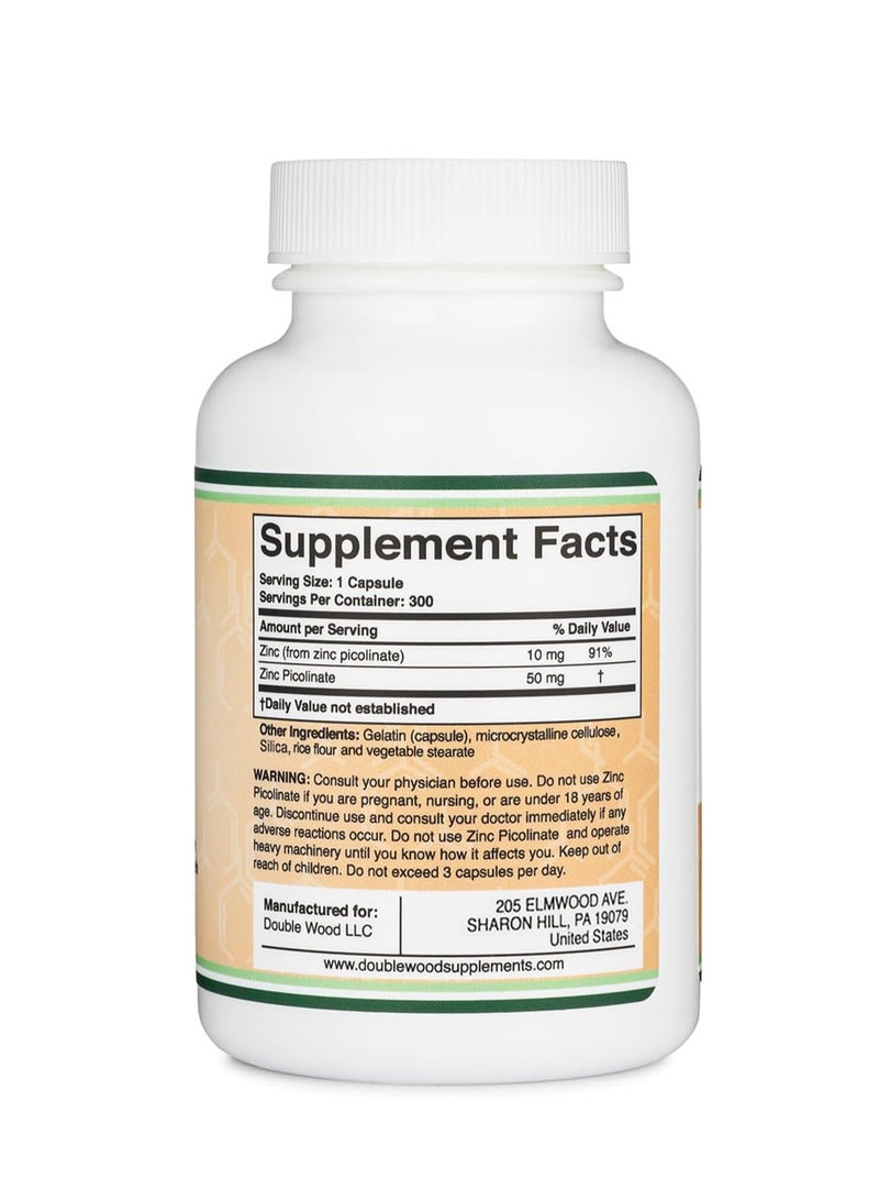 Double Wood Supplements Zinc Picolinate 50mg 300 capsules - Image 3