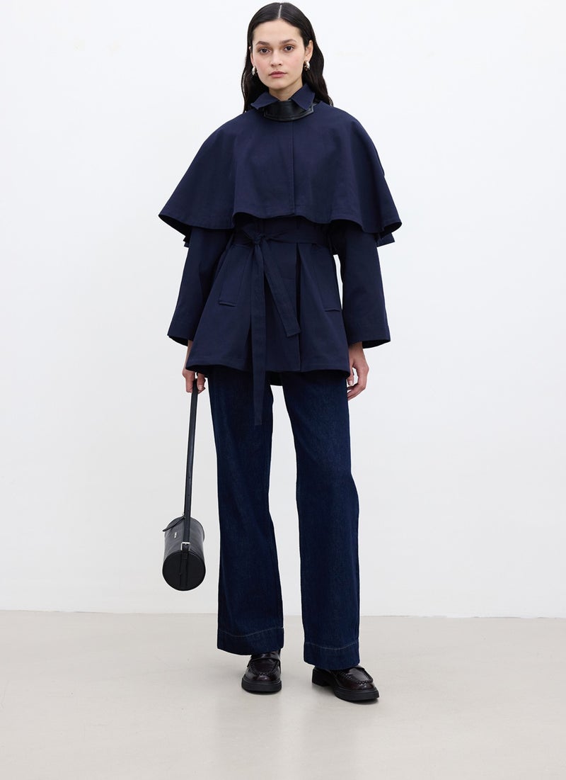 Manuka Cape Detail Trench Coat Navy Blue  - Image 1