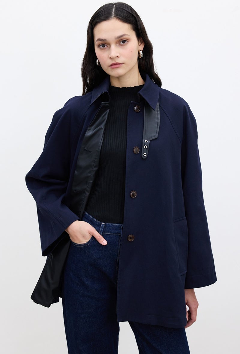 Manuka Cape Detail Trench Coat Navy Blue  - Image 5