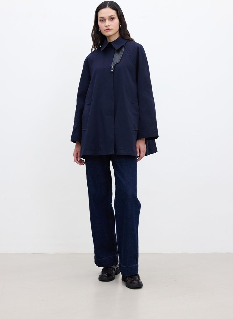 Manuka Cape Detail Trench Coat Navy Blue  - Image 4