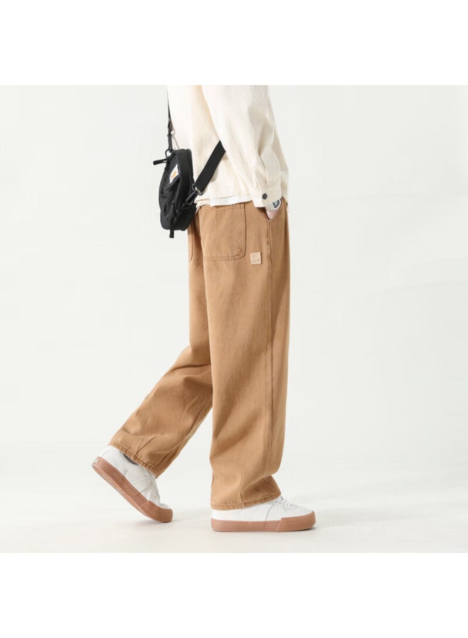 Dingfengbaoluo Men's Casual Loose Straight Leg Cotton Wide Leg Spring Summer Work Pants Hm9901 Khaki 4XL - Image 4