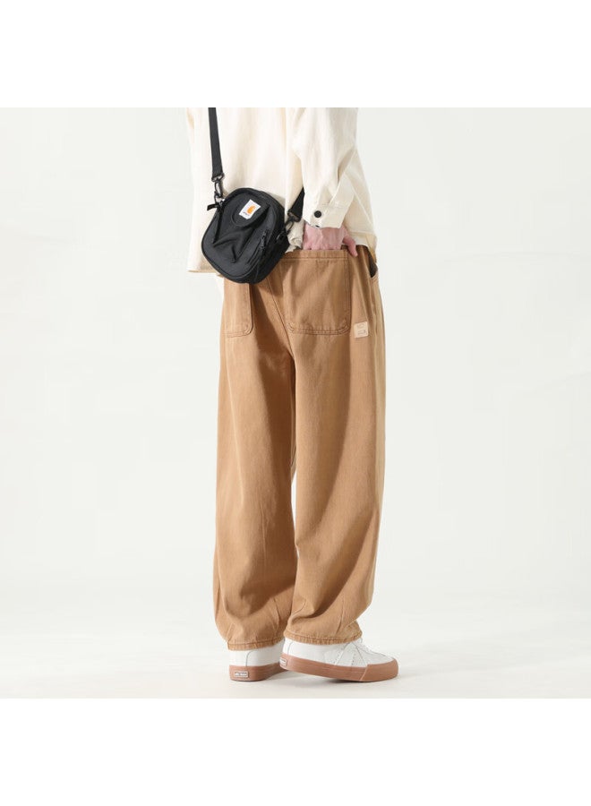 Dingfengbaoluo Men's Casual Loose Straight Leg Cotton Wide Leg Spring Summer Work Pants Hm9901 Khaki 4XL - Image 5