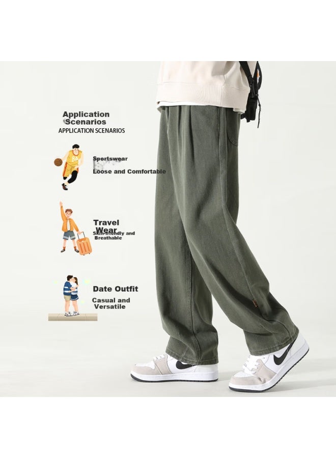 Dingfengbaoluo Men's Casual Loose Straight Leg Cotton Wide Leg Spring Summer Work Pants Hm9901 Khaki 4XL - Image 1