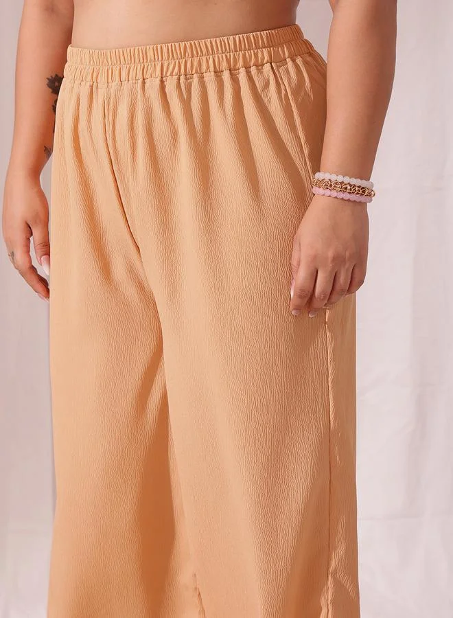 STREET 9 STREET 9 Plus Peach Textured Crop Top and Trousers Co-Ords