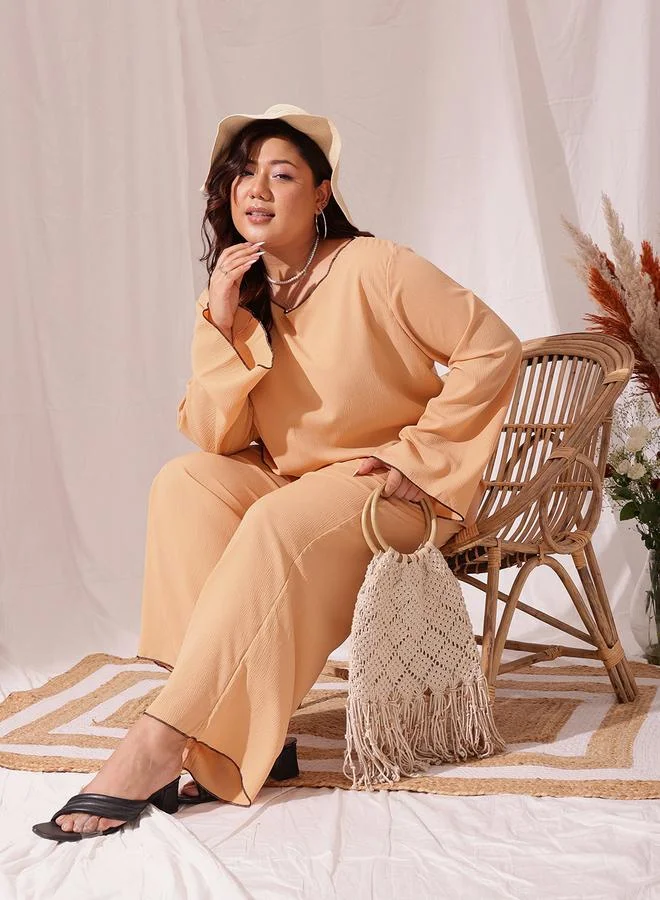 STREET 9 STREET 9 Plus Peach Textured Crop Top and Trousers Co-Ords