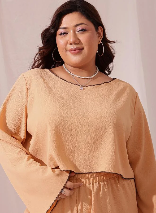 STREET 9 STREET 9 Plus Peach Textured Crop Top and Trousers Co-Ords