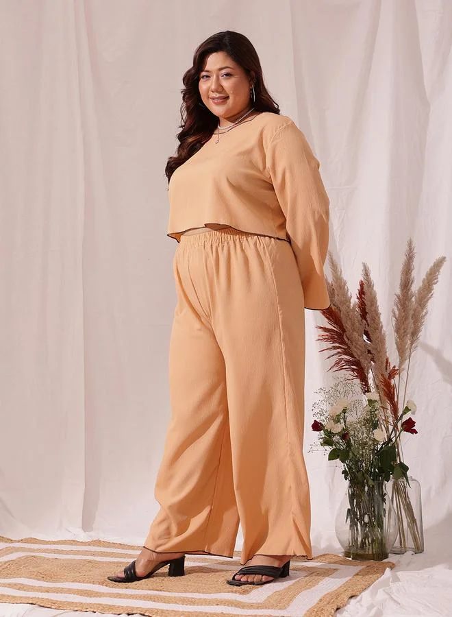 STREET 9 STREET 9 Plus Peach Textured Crop Top and Trousers Co-Ords