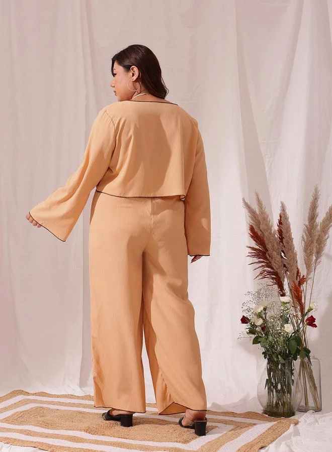 STREET 9 STREET 9 Plus Peach Textured Crop Top and Trousers Co-Ords