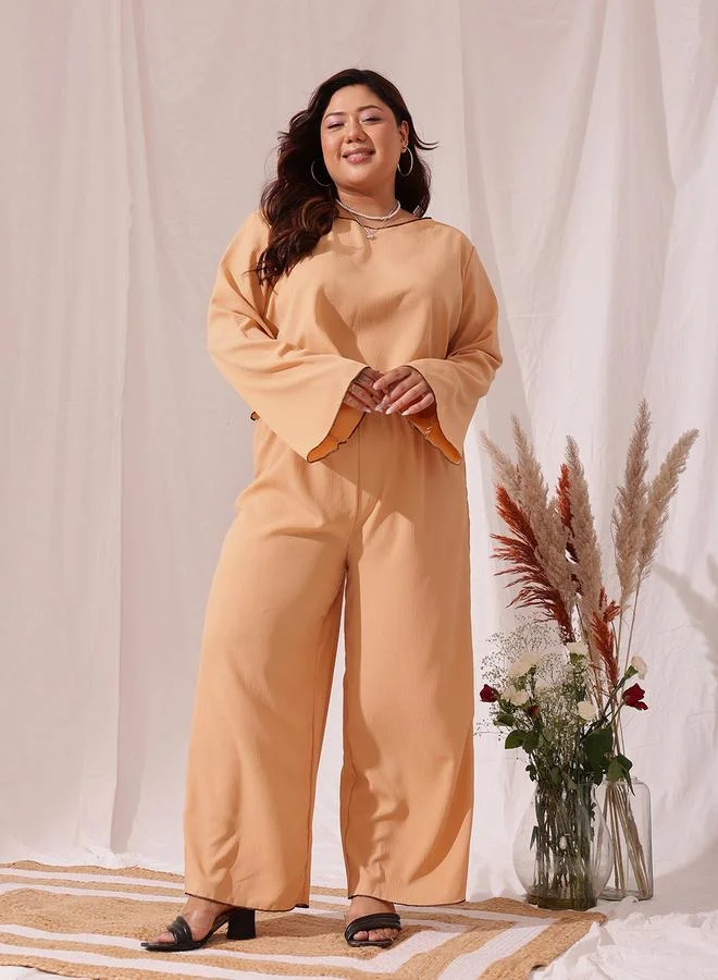 STREET 9 STREET 9 Plus Peach Textured Crop Top and Trousers Co-Ords