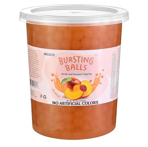 BREXONIC Popping Boba Pearls Bursting Tea Balls Drink  Dessert Topping Strawberry Mango Blueberry Passion Fruit Flavored Bubble Tea Tapioca Pearls 2 LB Peach 2 Pound Pack of 1 - Image 1