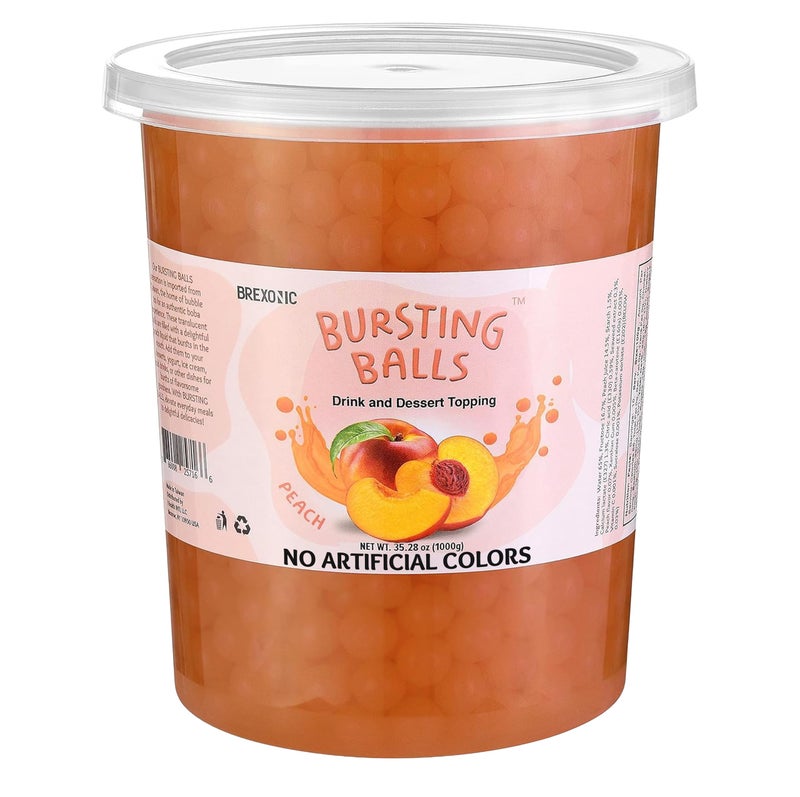 BREXONIC Popping Boba Pearls Bursting Tea Balls Drink  Dessert Topping Strawberry Mango Blueberry Passion Fruit Flavored Bubble Tea Tapioca Pearls 2 LB Peach 2 Pound Pack of 1 - Image 3