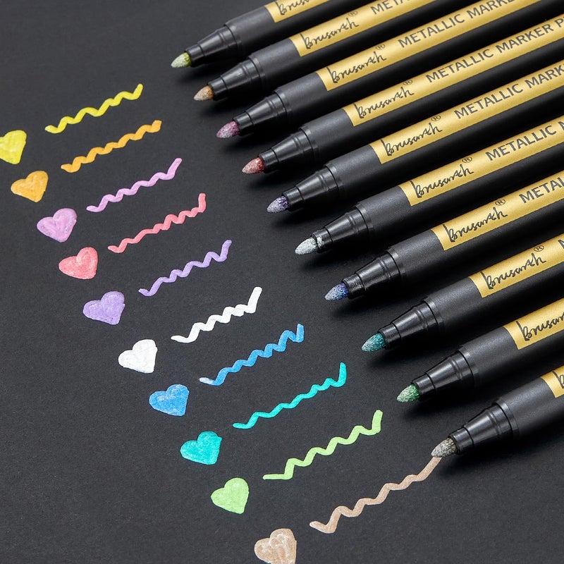 Brusarth Metallic Marker Pens 10 Colors Medium Point Metallic Markers for Rock PaintingBlack PaperScrapbooking Crafts Card MakingDIY Photo AlbumCeramic