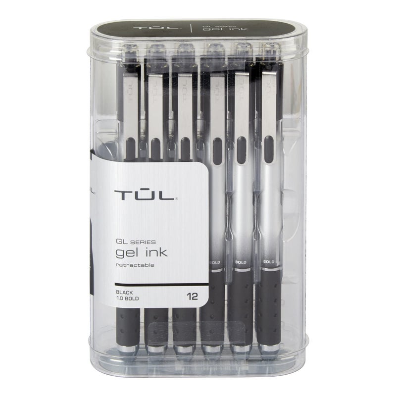 TULÂ® GL SeriesRetractable Gel Pens, Bold Point, 1.0 mm, Silver Barrel, Black Ink, Pack Of 12 Pens - Image 1