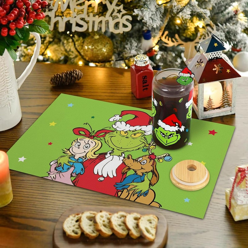 DAZONGE Set of 6 Christmas Table Placemats Green Xmas Placemats for Dining Table Decor Washable Table Mats for Christmas Holiday Home Kitchen Decor - Image 5