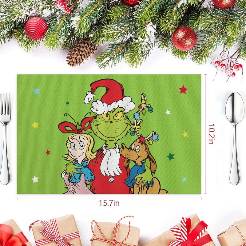 DAZONGE Set of 6 Christmas Table Placemats Green Xmas Placemats for Dining Table Decor Washable Table Mats for Christmas Holiday Home Kitchen Decor - Image 2