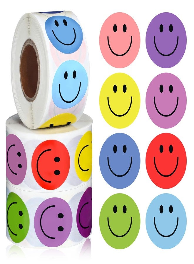 Lorzot 1500Pcs Smiley Face Stickers Cute Happy Face Stickers 3 Rolls Smiley Stickers Small Reward Sticker for Kids Teachers Students Classroom (8 Colors) - Image 1