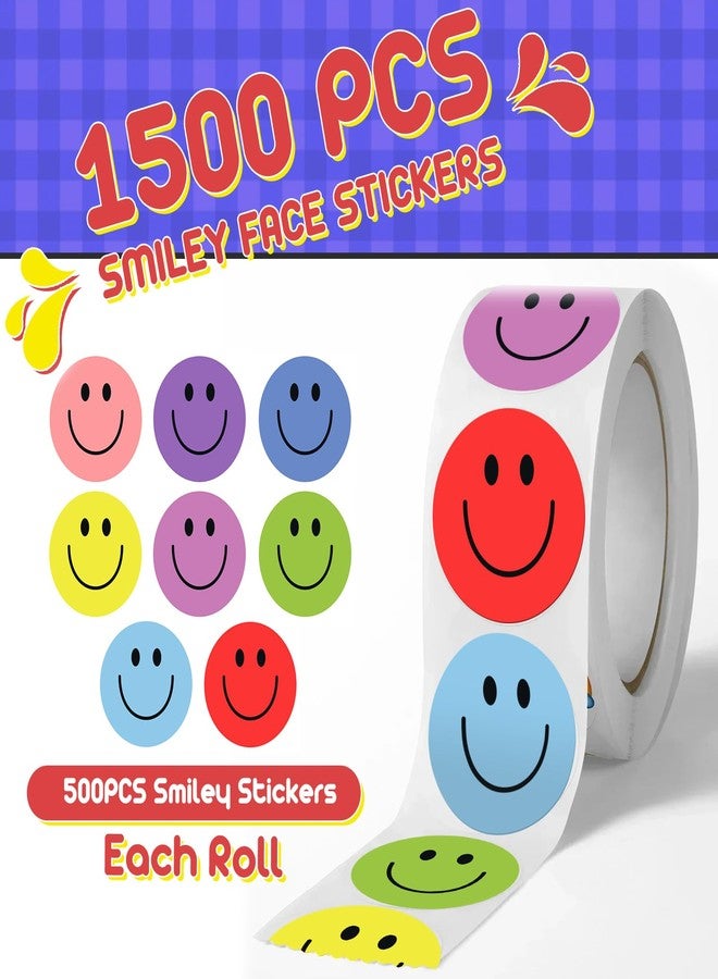 Lorzot 1500Pcs Smiley Face Stickers Cute Happy Face Stickers 3 Rolls Smiley Stickers Small Reward Sticker for Kids Teachers Students Classroom (8 Colors) - Image 2