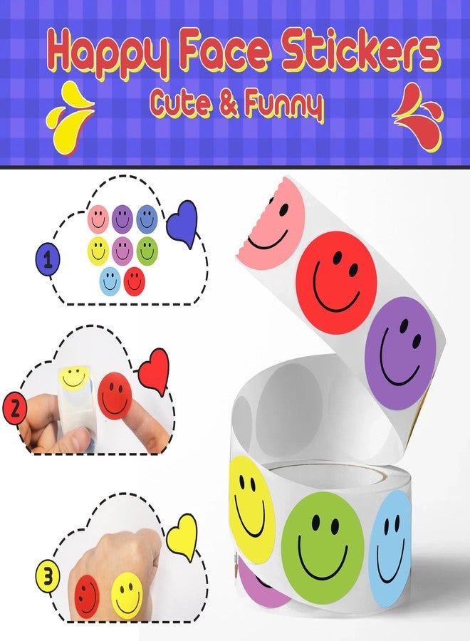 Lorzot 1500Pcs Smiley Face Stickers Cute Happy Face Stickers 3 Rolls Smiley Stickers Small Reward Sticker for Kids Teachers Students Classroom (8 Colors) - Image 4