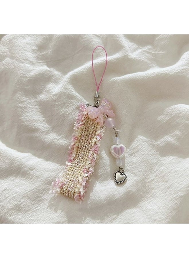 NIBEMINENT Beaded Phone Lanyard, Anti Lost Removable Wrist Strap, Scented Chiffon Lace Bracelet Pendant, Phone Keychain Lanyard - Image 1
