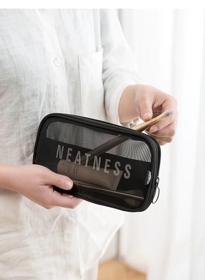 في دي ان اس دي مجموعة حقائب مكياج شبكية من النايلون للسفر من VDNSI، 3 قطع، حقيبة شفافة بسحاب، حقيبة تنظيم مستحضرات التجميل وأدوات النظافة الشخصية للسفر، عبوة من 3 قطع، مقاسات صغيرة ومتوسطة. - Image 2