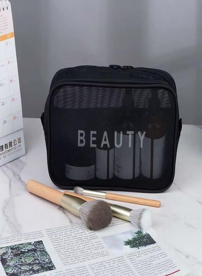 في دي ان اس دي مجموعة حقائب مكياج شبكية من النايلون للسفر من VDNSI، 3 قطع، حقيبة شفافة بسحاب، حقيبة تنظيم مستحضرات التجميل وأدوات النظافة الشخصية للسفر، عبوة من 3 قطع، مقاسات صغيرة ومتوسطة. - Image 5